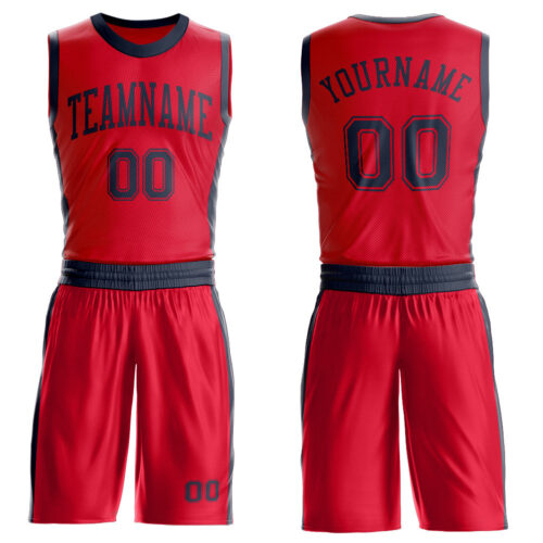 BSuit0586 Custom Red Navy Round Neck Suit Basketball Jersey