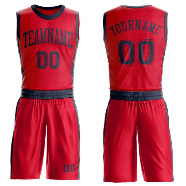 Custom Red Navy Round Neck Suit Basketball Jersey