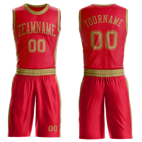 BSuit0587 Custom Red Old Gold Round Neck Suit Basketball Jersey