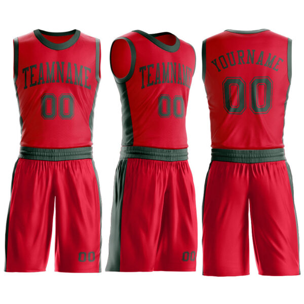 Custom Red Green Round Neck Suit Basketball Jersey