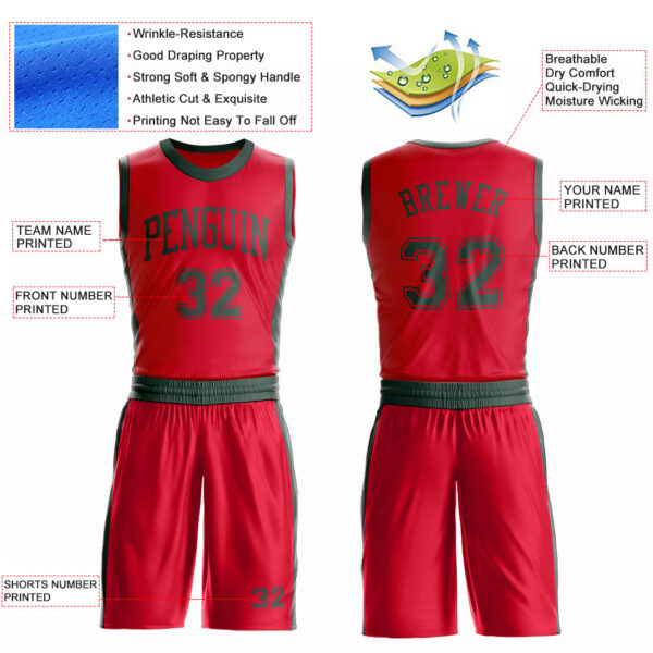Custom Red Green Round Neck Suit Basketball Jersey