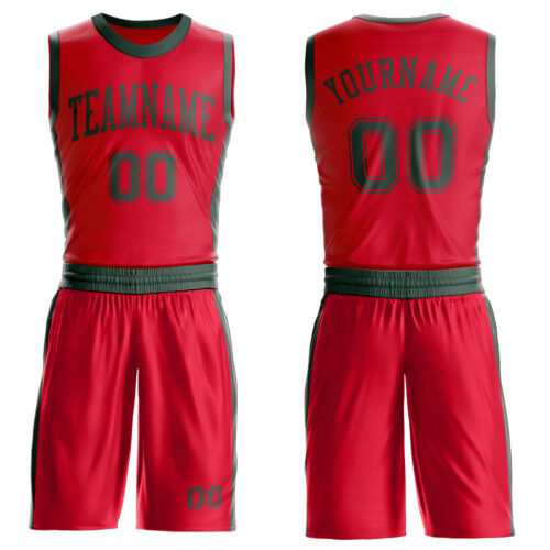 Custom Red Green Round Neck Suit Basketball Jersey