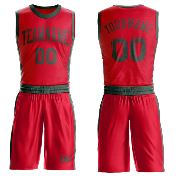 Custom Red Green Round Neck Suit Basketball Jersey