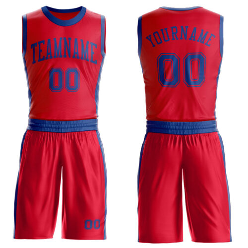 BSuit0589 Custom Red Royal Round Neck Suit Basketball Jersey
