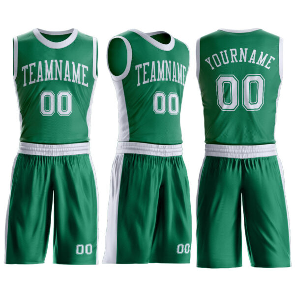 Custom Kelly Green White Round Neck Suit Basketball Jersey