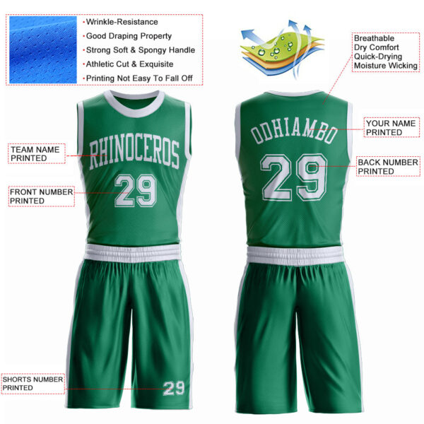 Custom Kelly Green White Round Neck Suit Basketball Jersey