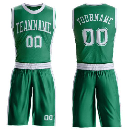 BSuit0590 Custom Kelly Green White Round Neck Suit Basketball Jersey