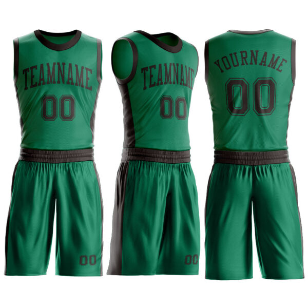 Custom Kelly Green Brown Round Neck Suit Basketball Jersey