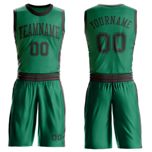 BSuit0591 Custom Kelly Green Brown Round Neck Suit Basketball Jersey