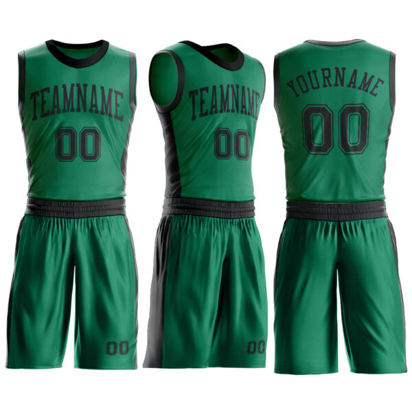 Custom Kelly Green Black Round Neck Suit Basketball Jersey