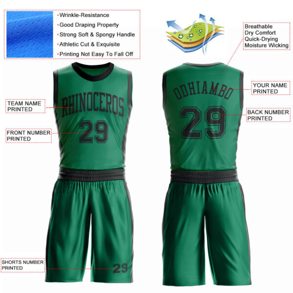 Custom Kelly Green Black Round Neck Suit Basketball Jersey