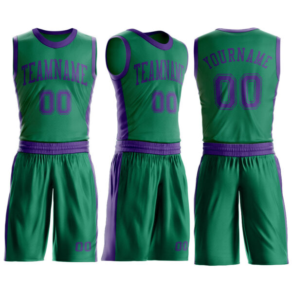 Custom Kelly Green Purple Round Neck Suit Basketball Jersey