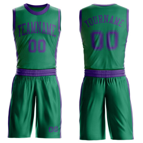 Custom Kelly Green Purple Round Neck Suit Basketball Jersey