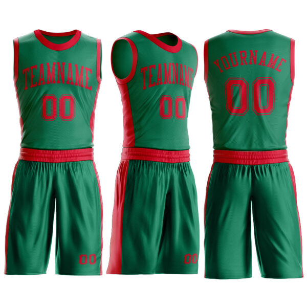 Custom Kelly Green Red Round Neck Suit Basketball Jersey