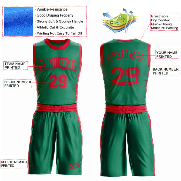 Custom Kelly Green Red Round Neck Suit Basketball Jersey