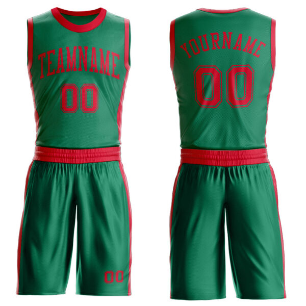 Custom Kelly Green Red Round Neck Suit Basketball Jersey