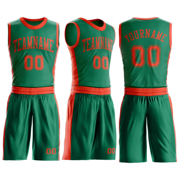 Custom Kelly Green Orange Round Neck Suit Basketball Jersey