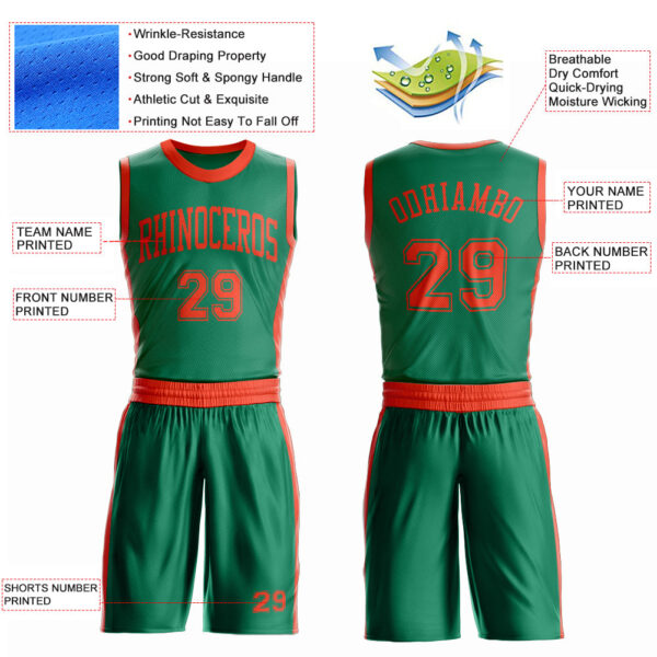 Custom Kelly Green Orange Round Neck Suit Basketball Jersey