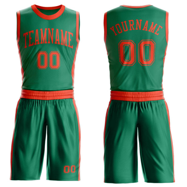 Custom Kelly Green Orange Round Neck Suit Basketball Jersey