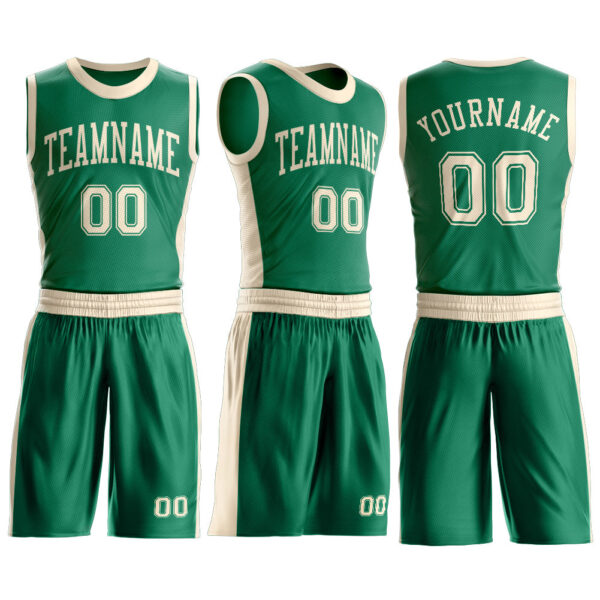 Custom Kelly Green Cream Round Neck Suit Basketball Jersey