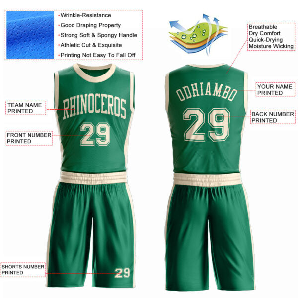 Custom Kelly Green Cream Round Neck Suit Basketball Jersey