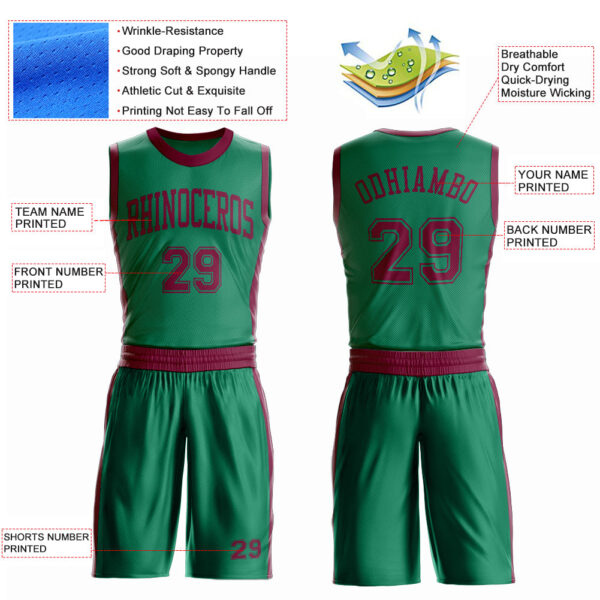 Custom Kelly Green Maroon Round Neck Suit Basketball Jersey