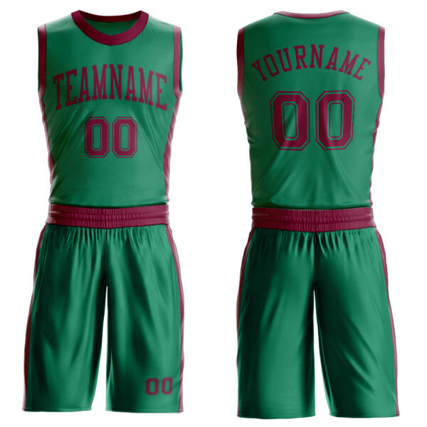 Custom Kelly Green Maroon Round Neck Suit Basketball Jersey