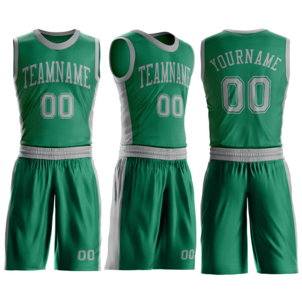 Custom Kelly Green Gray Round Neck Suit Basketball Jersey