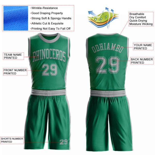 Custom Kelly Green Gray Round Neck Suit Basketball Jersey