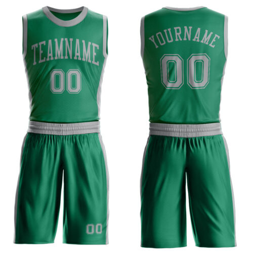 Custom Kelly Green Gray Round Neck Suit Basketball Jersey