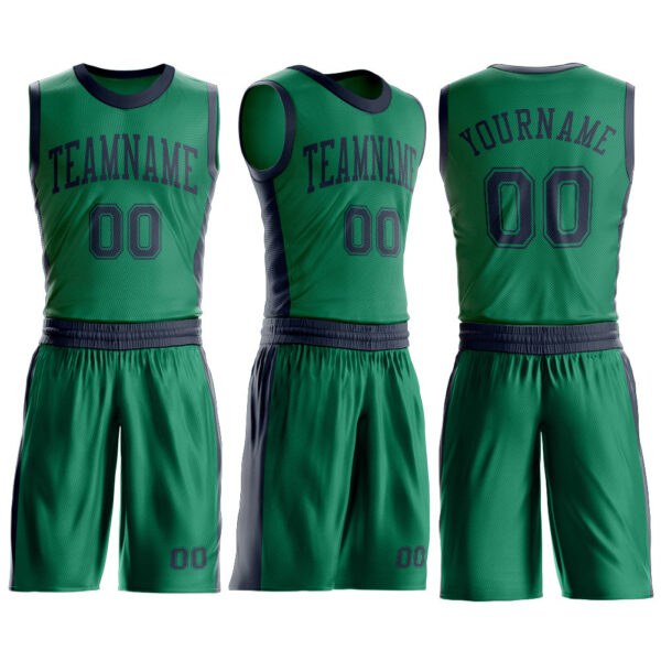 Custom Kelly Green Navy Round Neck Suit Basketball Jersey