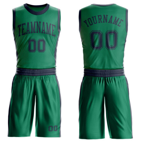 Custom Kelly Green Navy Round Neck Suit Basketball Jersey