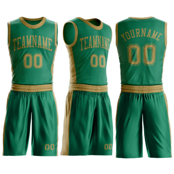 Custom Kelly Green Old Gold Round Neck Suit Basketball Jersey