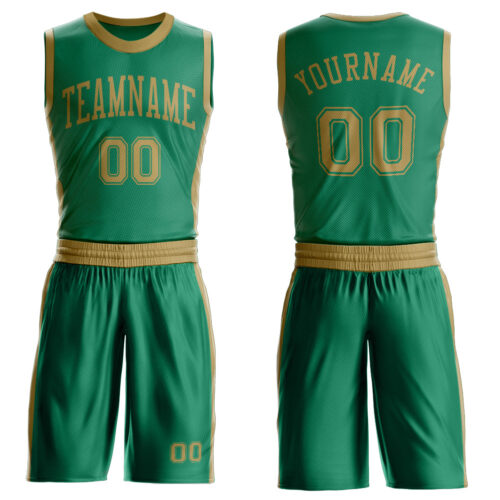 Custom Kelly Green Old Gold Round Neck Suit Basketball Jersey