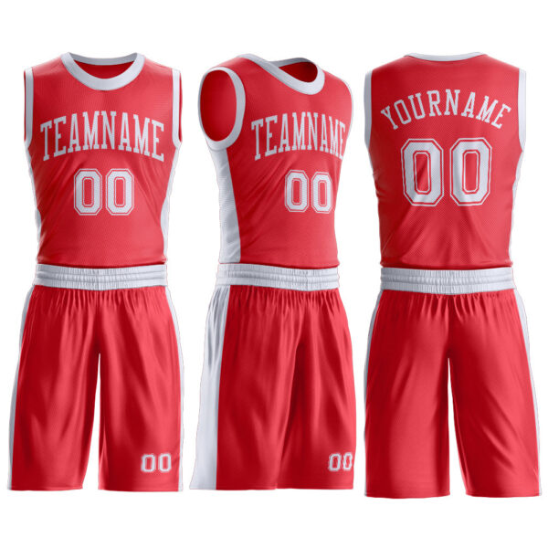 Custom Fire Red White Round Neck Suit Basketball Jersey