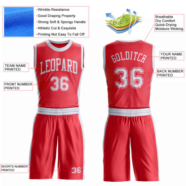Custom Fire Red White Round Neck Suit Basketball Jersey
