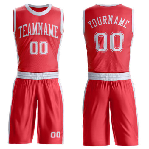 Custom Fire Red White Round Neck Suit Basketball Jersey