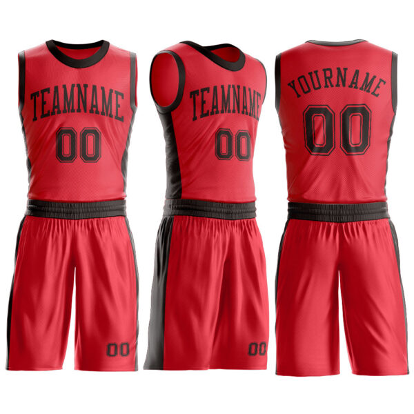 Custom Fire Red Brown Round Neck Suit Basketball Jersey