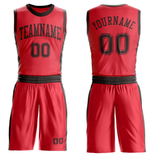 Custom Fire Red Brown Round Neck Suit Basketball Jersey
