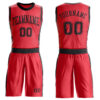 Custom Fire Red Black Round Neck Suit Basketball Jersey