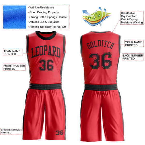 Custom Fire Red Black Round Neck Suit Basketball Jersey