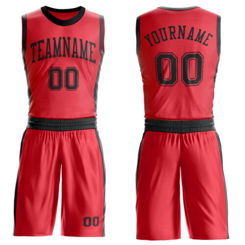 Custom Fire Red Black Round Neck Suit Basketball Jersey