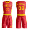 Custom Fire Red Gold Round Neck Suit Basketball Jersey