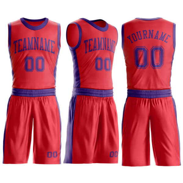 Custom Fire Red Purple Round Neck Suit Basketball Jersey