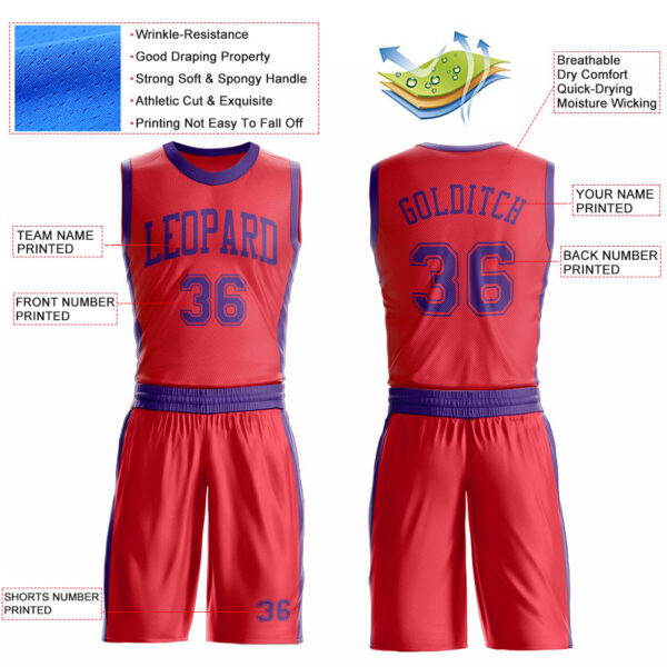 Custom Fire Red Purple Round Neck Suit Basketball Jersey