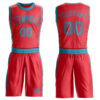 Custom Fire Red Teal Round Neck Suit Basketball Jersey
