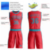 Custom Fire Red Teal Round Neck Suit Basketball Jersey