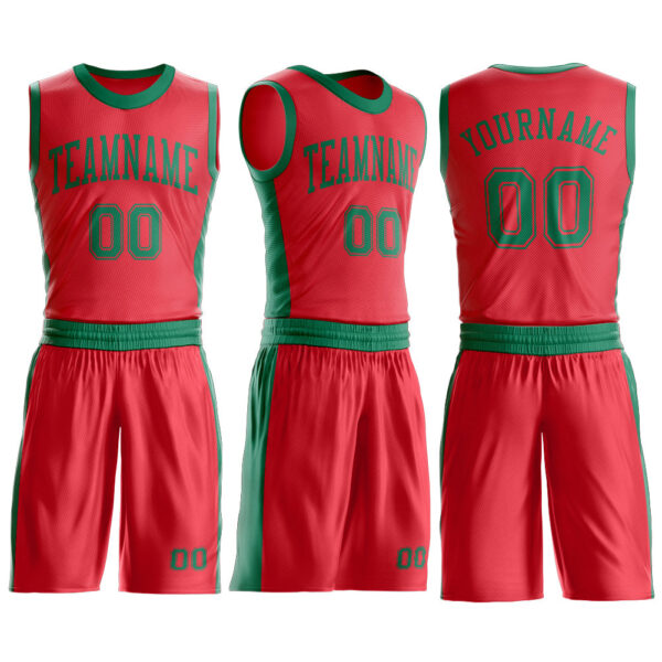 Custom Fire Red Kelly Green Round Neck Suit Basketball Jersey