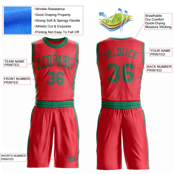 Custom Fire Red Kelly Green Round Neck Suit Basketball Jersey