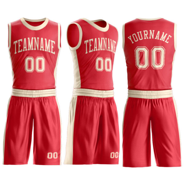 Custom Fire Red Cream Round Neck Suit Basketball Jersey